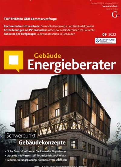 Titelbild der Ausgabe 9/2022 von Gebäude Energieberater. Diese Zeitschrift und viele weitere Architekturzeitschriften und Bauzeitschriften als Abo oder epaper bei United Kiosk online kaufen.