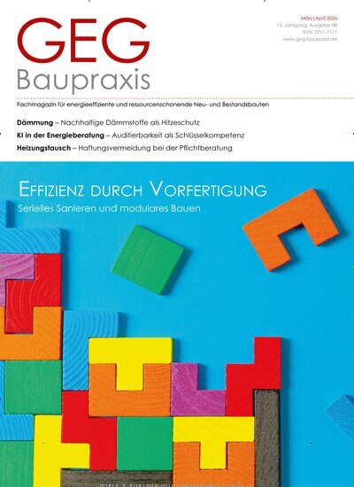 Titelbild der Ausgabe 2/2026 von GEG Baupraxis. Diese Zeitschrift und viele weitere Architekturzeitschriften und Bauzeitschriften als Abo oder epaper bei United Kiosk online kaufen.