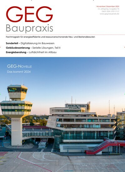 Titelbild der Ausgabe 5/2023 von GEG Baupraxis. Diese Zeitschrift und viele weitere Architekturzeitschriften und Bauzeitschriften als Abo oder epaper bei United Kiosk online kaufen.