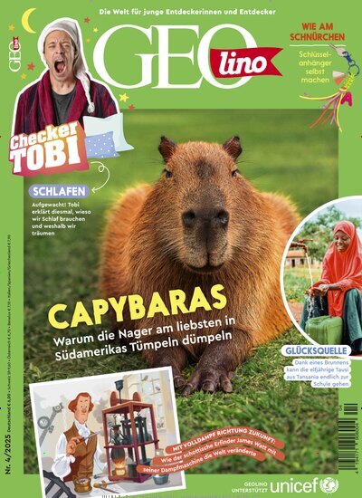 Titelbild der Ausgabe 4/2025 von GEOlino. Diese Zeitschrift und viele weitere Jugendzeitschriften und Kinderzeitschriften als Abo oder epaper bei United Kiosk online kaufen.