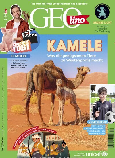 Titelbild der Ausgabe 7/2026 von GEOlino. Diese Zeitschrift und viele weitere Jugendzeitschriften und Kinderzeitschriften als Abo oder epaper bei United Kiosk online kaufen.