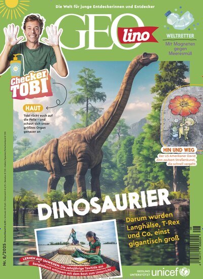 Titelbild der Ausgabe 8/2025 von GEOlino. Diese Zeitschrift und viele weitere Jugendzeitschriften und Kinderzeitschriften als Abo oder epaper bei United Kiosk online kaufen.