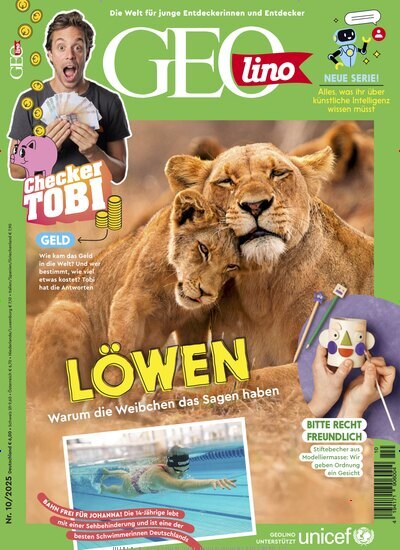 Titelbild der Ausgabe 10/2025 von GEOlino. Diese Zeitschrift und viele weitere Jugendzeitschriften und Kinderzeitschriften als Abo oder epaper bei United Kiosk online kaufen.