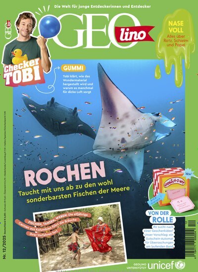 Titelbild der Ausgabe 12/2025 von GEOlino. Diese Zeitschrift und viele weitere Jugendzeitschriften und Kinderzeitschriften als Abo oder epaper bei United Kiosk online kaufen.