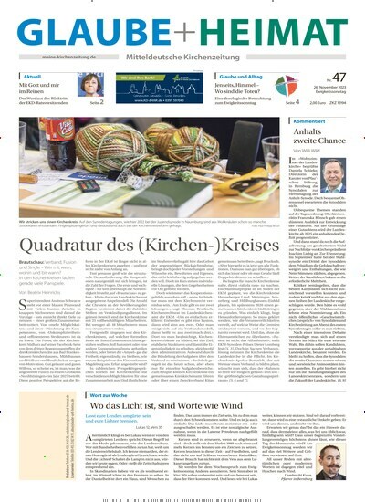 Titelbild der Ausgabe 47/2023 von Glaube + Heimat. Diese Zeitschrift und viele weitere Kunstmagazine und Kulturmagazine als Abo oder epaper bei United Kiosk online kaufen.