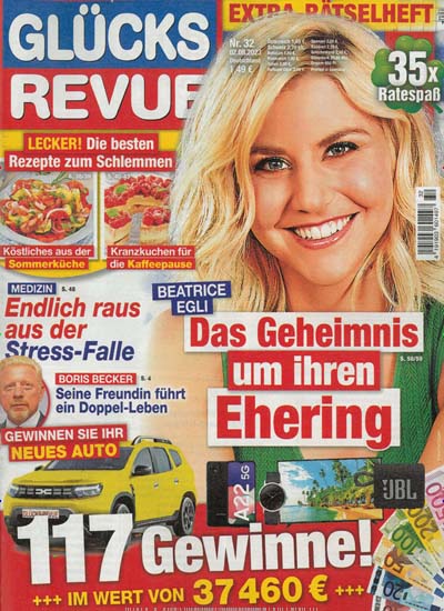 Titelbild der Ausgabe 32/2023 von Glücksrevue. Diese Zeitschrift und viele weitere Frauenzeitschriften als Abo oder epaper bei United Kiosk online kaufen.