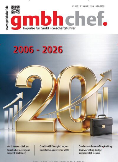 Titelbild der Ausgabe 1/2026 von gmbhchef. Diese Zeitschrift und viele weitere Businessmagazine als Abo oder epaper bei United Kiosk online kaufen.