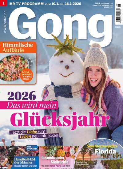 Titelbild der Ausgabe 1/2026 von Gong. Diese Zeitschrift und viele weitere Programmzeitschriften als Abo oder epaper bei United Kiosk online kaufen.