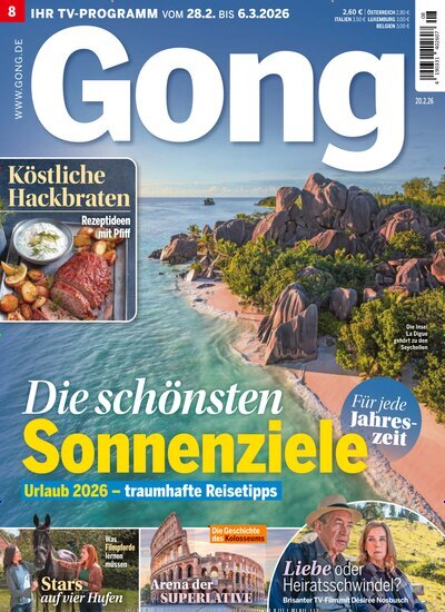 Titelbild der Ausgabe 8/2026 von Gong. Diese Zeitschrift und viele weitere Programmzeitschriften als Abo oder epaper bei United Kiosk online kaufen.