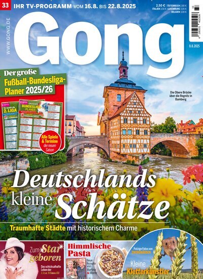 Titelbild der Ausgabe 33/2025 von Gong. Diese Zeitschrift und viele weitere Programmzeitschriften als Abo oder epaper bei United Kiosk online kaufen.