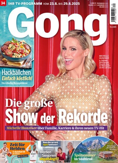 Titelbild der Ausgabe 34/2025 von Gong. Diese Zeitschrift und viele weitere Programmzeitschriften als Abo oder epaper bei United Kiosk online kaufen.