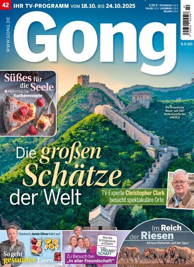 Titelbild der Ausgabe 42/2025 von Gong. Diese Zeitschrift und viele weitere Programmzeitschriften als Abo oder epaper bei United Kiosk online kaufen.