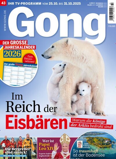 Titelbild der Ausgabe 43/2025 von Gong. Diese Zeitschrift und viele weitere Programmzeitschriften als Abo oder epaper bei United Kiosk online kaufen.