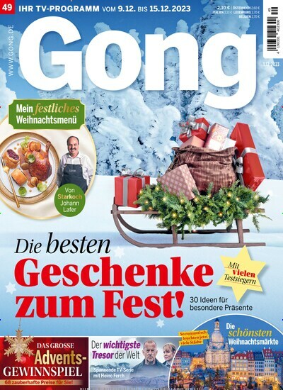 Titelbild der Ausgabe 49/2023 von Gong. Diese Zeitschrift und viele weitere Programmzeitschriften als Abo oder epaper bei United Kiosk online kaufen.