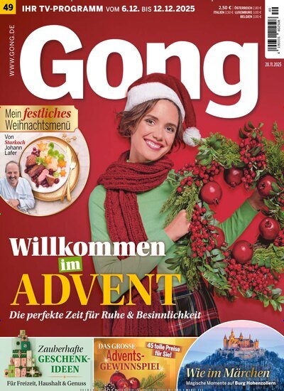Titelbild der Ausgabe 49/2025 von Gong. Diese Zeitschrift und viele weitere Programmzeitschriften als Abo oder epaper bei United Kiosk online kaufen.