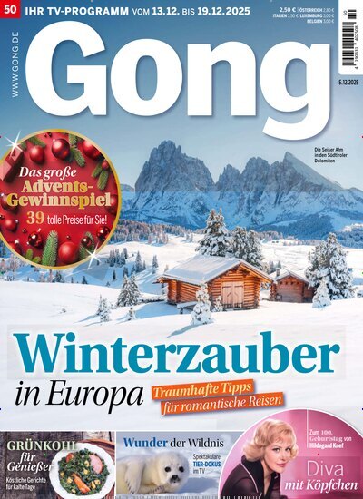 Titelbild der Ausgabe 50/2025 von Gong. Diese Zeitschrift und viele weitere Programmzeitschriften als Abo oder epaper bei United Kiosk online kaufen.