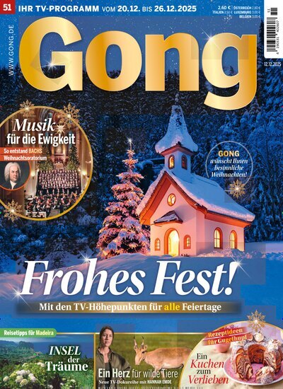 Titelbild der Ausgabe 51/2025 von Gong. Diese Zeitschrift und viele weitere Programmzeitschriften als Abo oder epaper bei United Kiosk online kaufen.