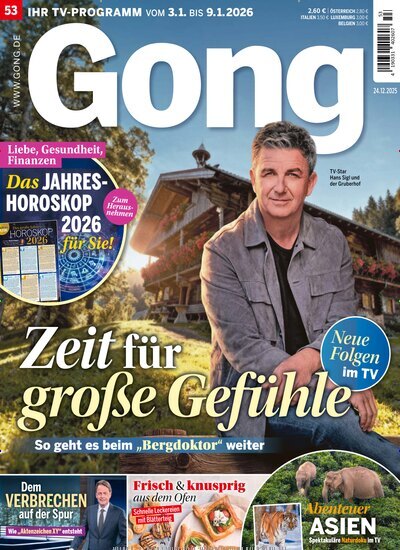 Titelbild der Ausgabe 53/2025 von Gong. Diese Zeitschrift und viele weitere Programmzeitschriften als Abo oder epaper bei United Kiosk online kaufen.