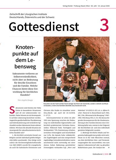Titelbild der Ausgabe 3/2026 von Gottesdienst. Diese Zeitschrift und viele weitere Kunstmagazine und Kulturmagazine als Abo oder epaper bei United Kiosk online kaufen.