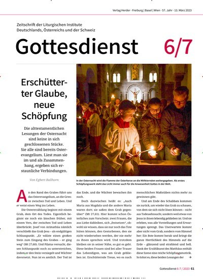 Titelbild der Ausgabe 6/2023 von Gottesdienst. Diese Zeitschrift und viele weitere Kunstmagazine und Kulturmagazine als Abo oder epaper bei United Kiosk online kaufen.