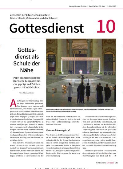 Titelbild der Ausgabe 10/2025 von Gottesdienst. Diese Zeitschrift und viele weitere Kunstmagazine und Kulturmagazine als Abo oder epaper bei United Kiosk online kaufen.