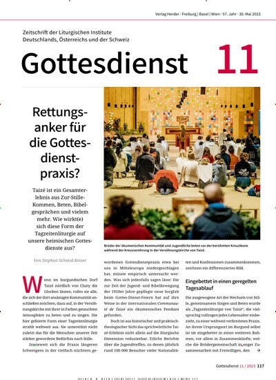 Titelbild der Ausgabe 11/2023 von Gottesdienst. Diese Zeitschrift und viele weitere Kunstmagazine und Kulturmagazine als Abo oder epaper bei United Kiosk online kaufen.