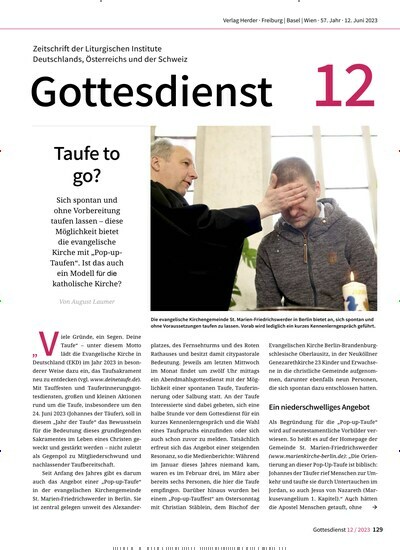 Titelbild der Ausgabe 12/2023 von Gottesdienst. Diese Zeitschrift und viele weitere Kunstmagazine und Kulturmagazine als Abo oder epaper bei United Kiosk online kaufen.