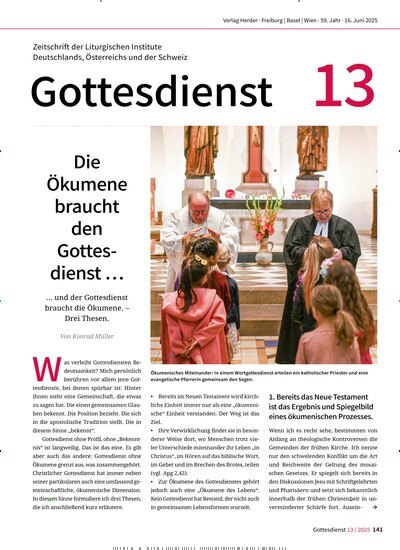 Titelbild der Ausgabe 13/2025 von Gottesdienst. Diese Zeitschrift und viele weitere Kunstmagazine und Kulturmagazine als Abo oder epaper bei United Kiosk online kaufen.