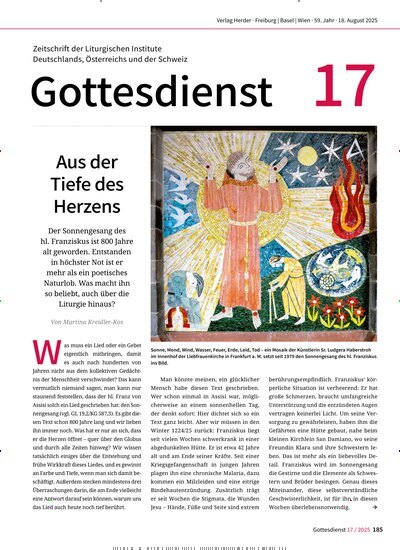 Titelbild der Ausgabe 17/2025 von Gottesdienst. Diese Zeitschrift und viele weitere Kunstmagazine und Kulturmagazine als Abo oder epaper bei United Kiosk online kaufen.