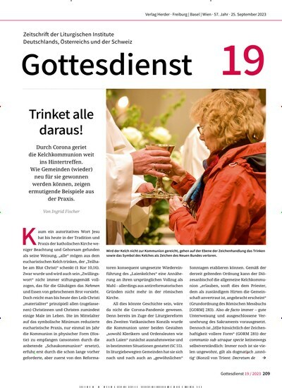 Titelbild der Ausgabe 19/2023 von Gottesdienst. Diese Zeitschrift und viele weitere Kunstmagazine und Kulturmagazine als Abo oder epaper bei United Kiosk online kaufen.