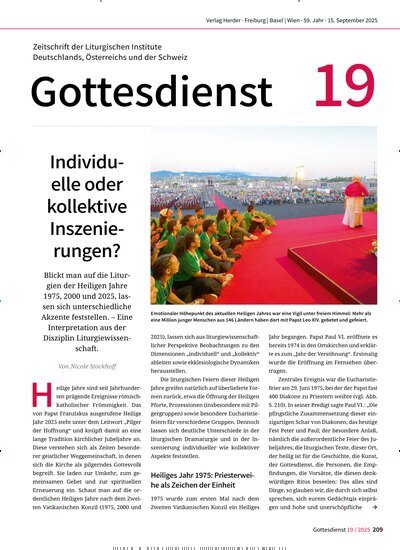 Titelbild der Ausgabe 19/2025 von Gottesdienst. Diese Zeitschrift und viele weitere Kunstmagazine und Kulturmagazine als Abo oder epaper bei United Kiosk online kaufen.