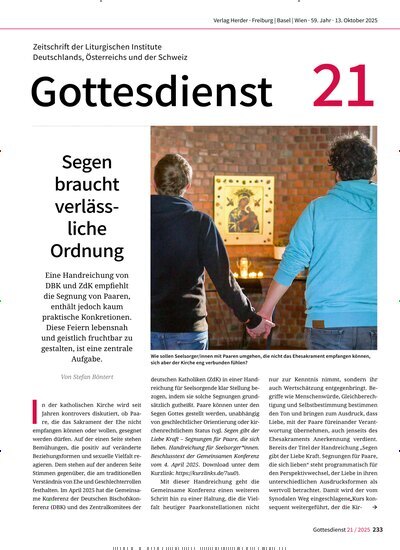 Titelbild der Ausgabe 21/2025 von Gottesdienst. Diese Zeitschrift und viele weitere Kunstmagazine und Kulturmagazine als Abo oder epaper bei United Kiosk online kaufen.