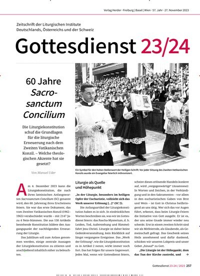 Titelbild der Ausgabe 24/2023 von Gottesdienst. Diese Zeitschrift und viele weitere Kunstmagazine und Kulturmagazine als Abo oder epaper bei United Kiosk online kaufen.