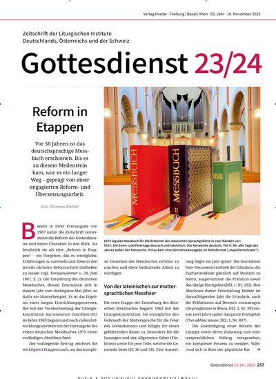 Titelbild der Ausgabe 24/2025 von Gottesdienst. Diese Zeitschrift und viele weitere Kunstmagazine und Kulturmagazine als Abo oder epaper bei United Kiosk online kaufen.