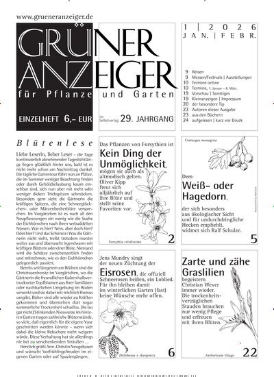 Titelbild der Ausgabe 1/2026 von Grüner Anzeiger. Diese Zeitschrift und viele weitere Naturzeitschriften, Landwirtschaftszeitungen und Umweltmagazine als Abo oder epaper bei United Kiosk online kaufen.