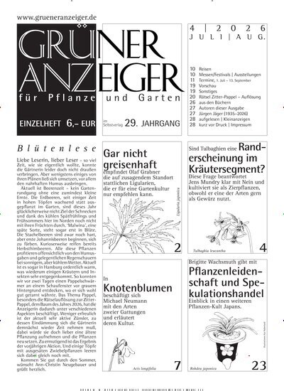 Titelbild der Ausgabe 4/2026 von Grüner Anzeiger. Diese Zeitschrift und viele weitere Naturzeitschriften, Landwirtschaftszeitungen und Umweltmagazine als Abo oder epaper bei United Kiosk online kaufen.