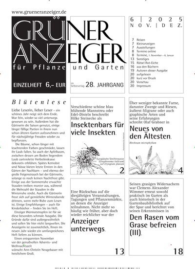 Titelbild der Ausgabe 6/2025 von Grüner Anzeiger. Diese Zeitschrift und viele weitere Naturzeitschriften, Landwirtschaftszeitungen und Umweltmagazine als Abo oder epaper bei United Kiosk online kaufen.