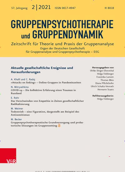 Titelbild der Ausgabe 2/2021 von Gruppenpsychotherapie und Gruppendynamik. Diese Zeitschrift und viele weitere Zeitschriften für Pädagogik als Abo oder epaper bei United Kiosk online kaufen.
