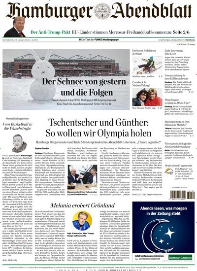 Titelbild der Ausgabe 8/2026 von Hamburger Abendblatt. Diese Zeitschrift und viele weitere Zeitungsabos als Abo oder epaper bei United Kiosk online kaufen.