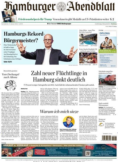 Titelbild der Ausgabe 14/2026 von Hamburger Abendblatt. Diese Zeitschrift und viele weitere Zeitungsabos als Abo oder epaper bei United Kiosk online kaufen.