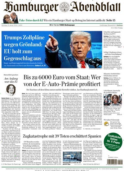 Titelbild der Ausgabe 16/2026 von Hamburger Abendblatt. Diese Zeitschrift und viele weitere Zeitungsabos als Abo oder epaper bei United Kiosk online kaufen.