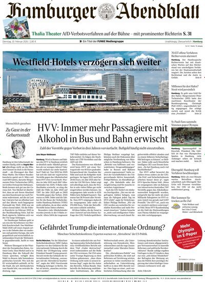 Titelbild der Ausgabe 34/2026 von Hamburger Abendblatt. Diese Zeitschrift und viele weitere Zeitungsabos als Abo oder epaper bei United Kiosk online kaufen.
