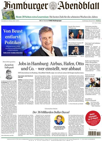 Titelbild der Ausgabe 38/2026 von Hamburger Abendblatt. Diese Zeitschrift und viele weitere Zeitungsabos als Abo oder epaper bei United Kiosk online kaufen.