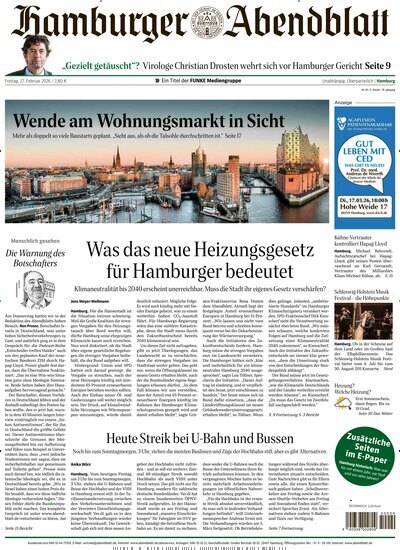 Titelbild der Ausgabe 49/2026 von Hamburger Abendblatt. Diese Zeitschrift und viele weitere Zeitungsabos als Abo oder epaper bei United Kiosk online kaufen.