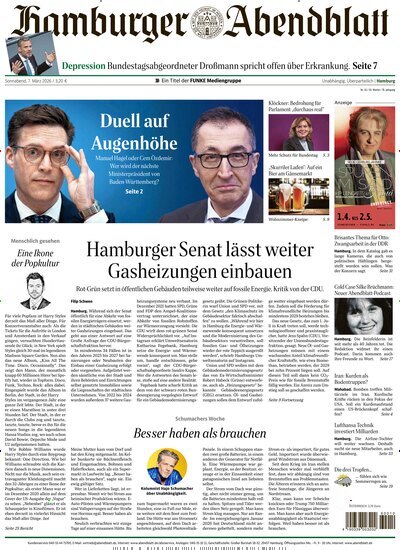 Titelbild der Ausgabe 56/2026 von Hamburger Abendblatt. Diese Zeitschrift und viele weitere Zeitungsabos als Abo oder epaper bei United Kiosk online kaufen.