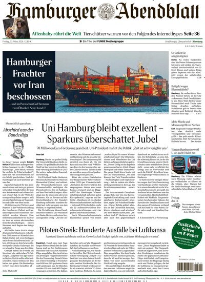 Titelbild der Ausgabe 61/2026 von Hamburger Abendblatt. Diese Zeitschrift und viele weitere Zeitungsabos als Abo oder epaper bei United Kiosk online kaufen.