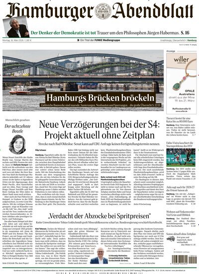 Titelbild der Ausgabe 63/2026 von Hamburger Abendblatt. Diese Zeitschrift und viele weitere Zeitungsabos als Abo oder epaper bei United Kiosk online kaufen.