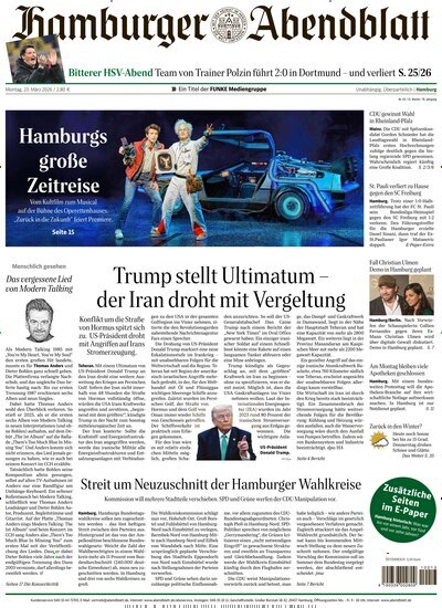Titelbild der Ausgabe 69/2026 von Hamburger Abendblatt. Diese Zeitschrift und viele weitere Zeitungsabos als Abo oder epaper bei United Kiosk online kaufen.