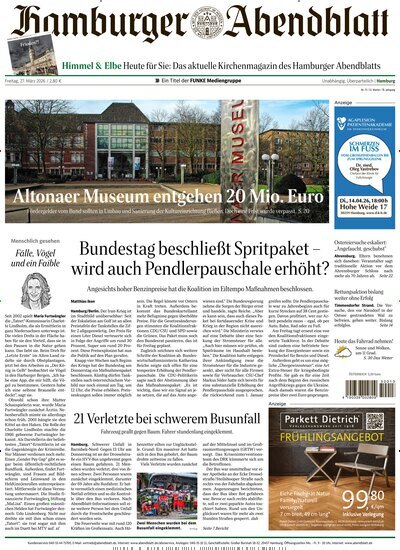 Titelbild der Ausgabe 73/2026 von Hamburger Abendblatt. Diese Zeitschrift und viele weitere Zeitungsabos als Abo oder epaper bei United Kiosk online kaufen.
