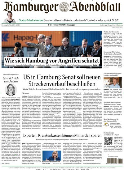 Titelbild der Ausgabe 76/2026 von Hamburger Abendblatt. Diese Zeitschrift und viele weitere Zeitungsabos als Abo oder epaper bei United Kiosk online kaufen.